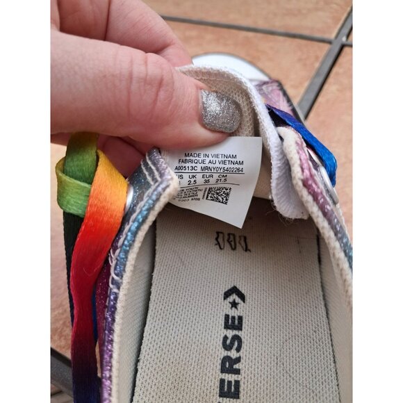 Converse Girls All Star Chuck Taylor Low Top Purple Glitter Size 3 Rainbow - Picture 2 of 4